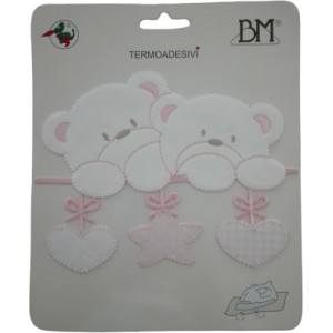 Iron-on Patch - Pink Teddy Bears with Star and Hearts